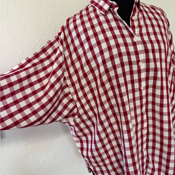 Loft Checked Blouse in a Deep Burgundy Red - Picture 3 of 8